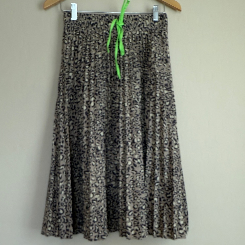 Wild Fable Target Women’s Leopard Print Pleated Midi Skirt with Green Accent XS